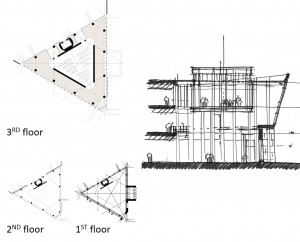 Line drawing of suspended chapel